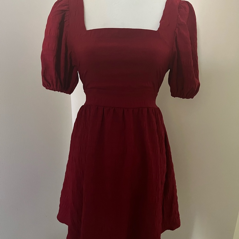 Red Peasant Dress with Square Neckline!